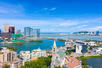 Obraz premium Aerial photography of Macao Peninsula City Scenery in China