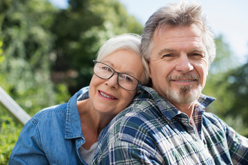 Portrait happy affectionate senior couple