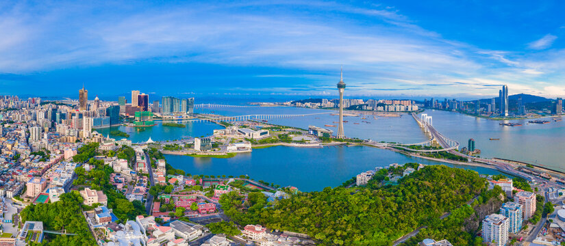 Aerial photography of Macao Peninsula City Scenery in China