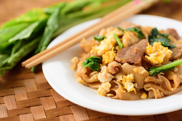 Thai food (Pad See Ew), Stir fried rice noodles soy sauce with pork