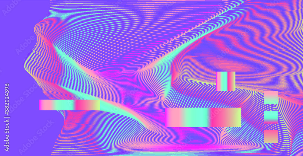 Poster abstract technology background with warped and distorted laser grid. vaporwave and synthwave style p