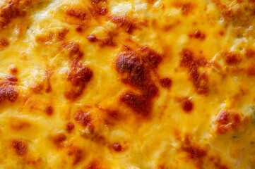 close on cheese au gratin, top view