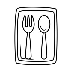 plastic bag with spoon and fork, line style