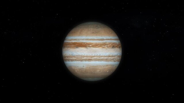 360 degree rotation of Jupiter. Ultra realistic 3D jupiter and stars. Jupiter from space. [ProRes - UHD 4K]