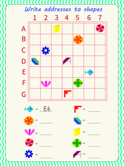 Logic game for children. Arrange addresses of shapes