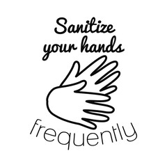 lettering design of sanitize your hands frequently with hands icon, line style