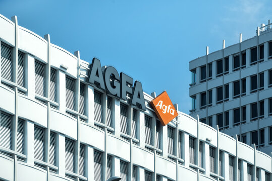 Agfa logo on a wall. Agfa photo is a European photographic company, formed in 2004 when Agfa-Gevaert sold their Consumer Imaging division