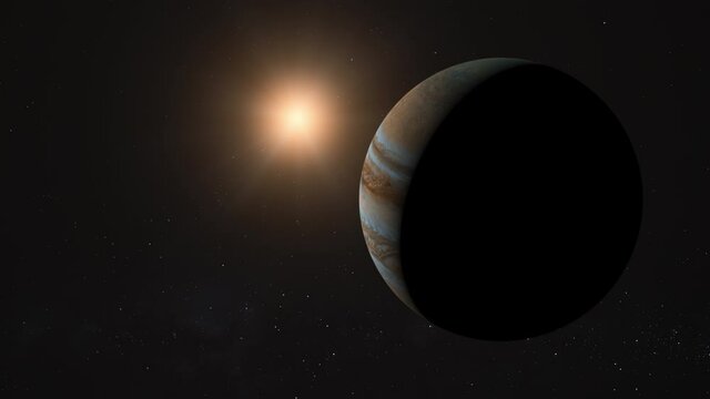 Jupiter and Sun in space. Photo realistic 3D render. [ProRes - UHD 4K]