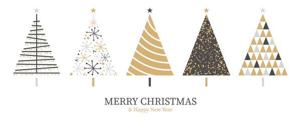 Christmas card background with abstract christmas tree decoration gold black isolated - 382030367