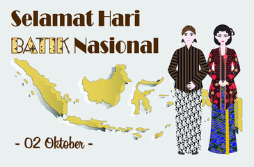 Indonesian Holiday Batik Day Illustration. Translation: October 02, Happy National Batik day. Suitable for greeting card  poster and banner.
