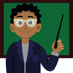Vector illustration of a teacher pointing at the blackboard