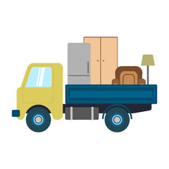 Truck icon. Car for transportation and delivery of furniture. Side view. Colored silhouette. Vector flat graphic illustration. The isolated object on a white background. Isolate.