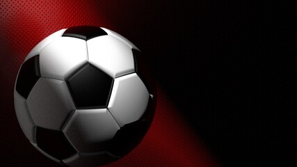 Naklejka premium Soccer ball on the red metallic painted wall under slit light. 3D illustration. 3D CG. 3D high quality rendering.