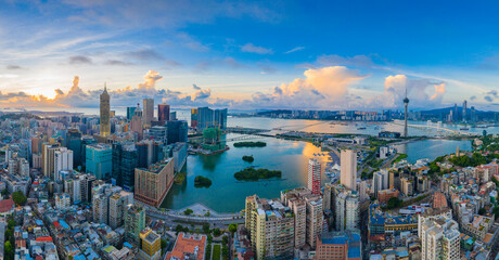 Obraz premium Aerial photography of Macao Peninsula City Scenery in China