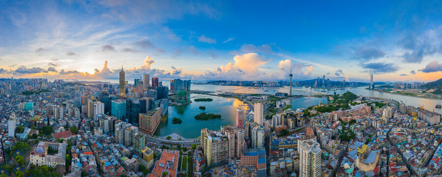 Aerial photography of Macao Peninsula City Scenery in China