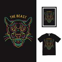 Colorful Cheetah Line Art T shirt Design