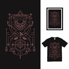 Owl Constellation Line Art T shirt Design