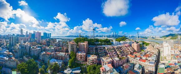 Aerial photography of Macao Peninsula City Scenery in China