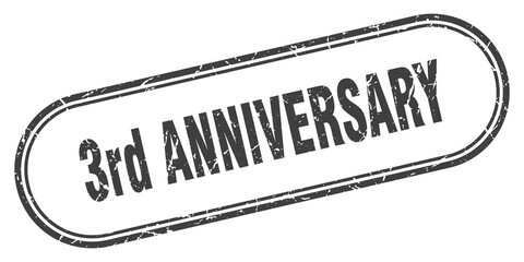 3rd anniversary stamp. rounded grunge textured sign. Label