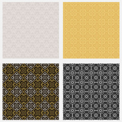 Geometric background patterns. Colors: black, gold, gray. Wallpaper textures, vector set
