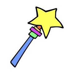 Cartoon colored magic wand with a star at the end and a painting. 