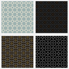 Geometric background patterns. Retro. Colors: black, gold, blue. Wallpaper textures, vector set