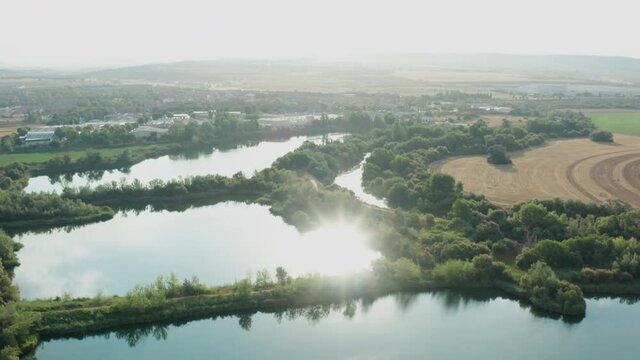 Tilt up aerial shot of El Pic&oacute;n de los Conejos wetlands located in Spain.