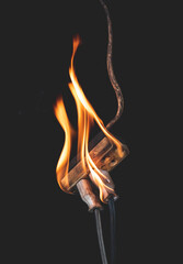 Electrical wiring,Damaged socket with flame,burn consumer unit, short circuit