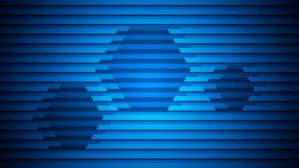 Abstract background with hexagon shapes in the wall from layers of blue lines. Vector illustration.