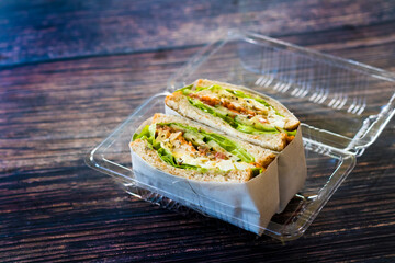 Healthy lunch boxes, bento packed set in plastic package, clean food meal,Food delivery concept.