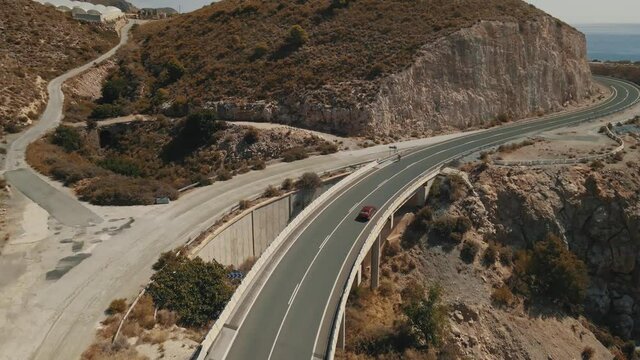 Aerial view of road near the coast of Nerja, Spain