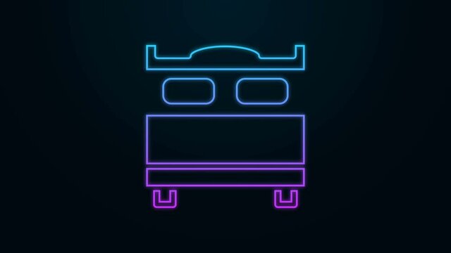 Glowing neon line Bedroom icon isolated on black background. Wedding, love, marriage symbol. Bedroom creative icon from honeymoon collection. 4K Video motion graphic animation