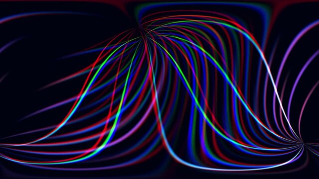 Glowing threads on a black background. Fractal patterns. Chromatic aberration