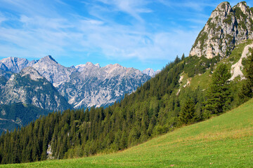 Fototapeta na wymiar landscape in the mountains, view from Rofan Mountains in Tyrol, Austria