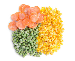 Mix of frozen vegetables on white background