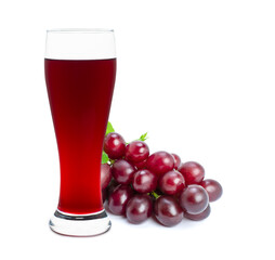 Glass of red grape juice with grapes fruit isolated on white background.