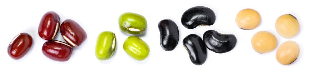 Mix bean ( green, red and black beans ) isolated on white background.