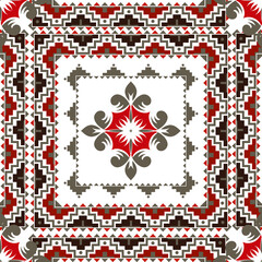 Design scarf with red baroque elements. 