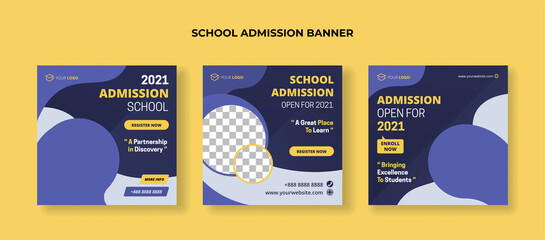 Set of school admission banners for social media post template - obrazy, fototapety, plakaty
