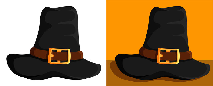 Tall pilgrim hat in natural colors. Party wear for Thanksgiving. History of development of America. Vector in cartoon style