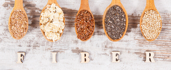 Ingredients containing natural minerals, vitamins and dietary fiber, healthy lifestyle and nutrition concept