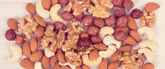 Various nuts and almonds, healthy nutrition and lifestyle