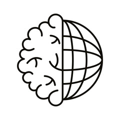 brain human with sphere planet line style icon