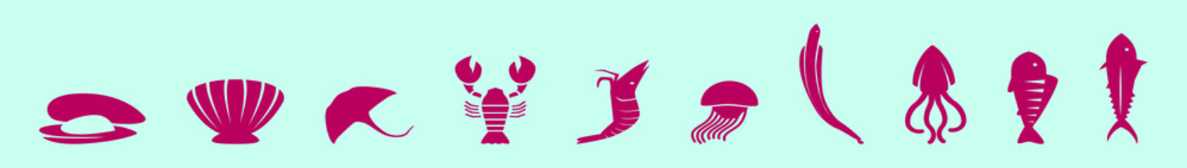 Obraz na płótnie Canvas set of seafood cartoon icon design template with various models. vector illustration isolated on blue background