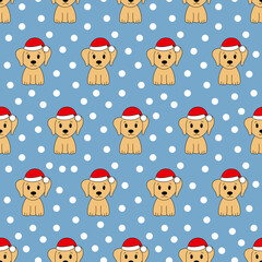 Seamless pattern with cute cartoon Labrador. Christmas pattern. Vector illustration.