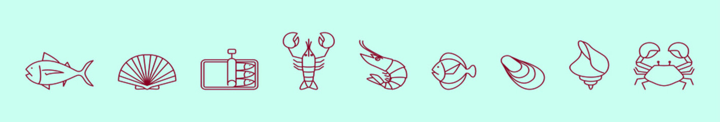 set of seafood cartoon icon design template with various models. vector illustration isolated on blue background