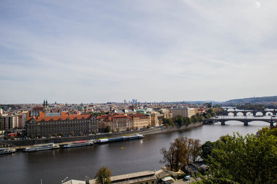 Prague, Czechia, September, 19, 2020. Vltava river and Prague old town. © Matt