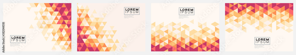 Poster set of template with trendy triangle pattern color gradation on corner position and space for text. 