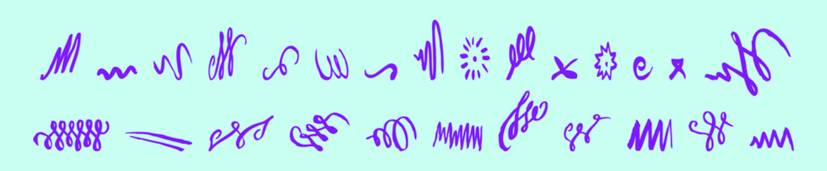 set of hand drawn lettering and calligraphy swirls, squiggles icon design template with various models. vector illustration isolated on blue background