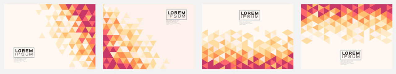 Set of template with trendy triangle pattern color gradation on corner position and space for text. Modern geometric background for business or corporate presentation. Vector illustration - obrazy, fototapety, plakaty